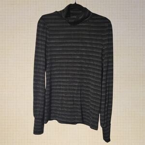 y2k Modern Tinsel Stripe J Crew Stretch Turtleneck Top Medium Black Blue Green